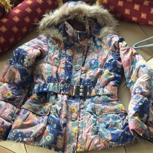 Printed  puffer jacket with removable hood